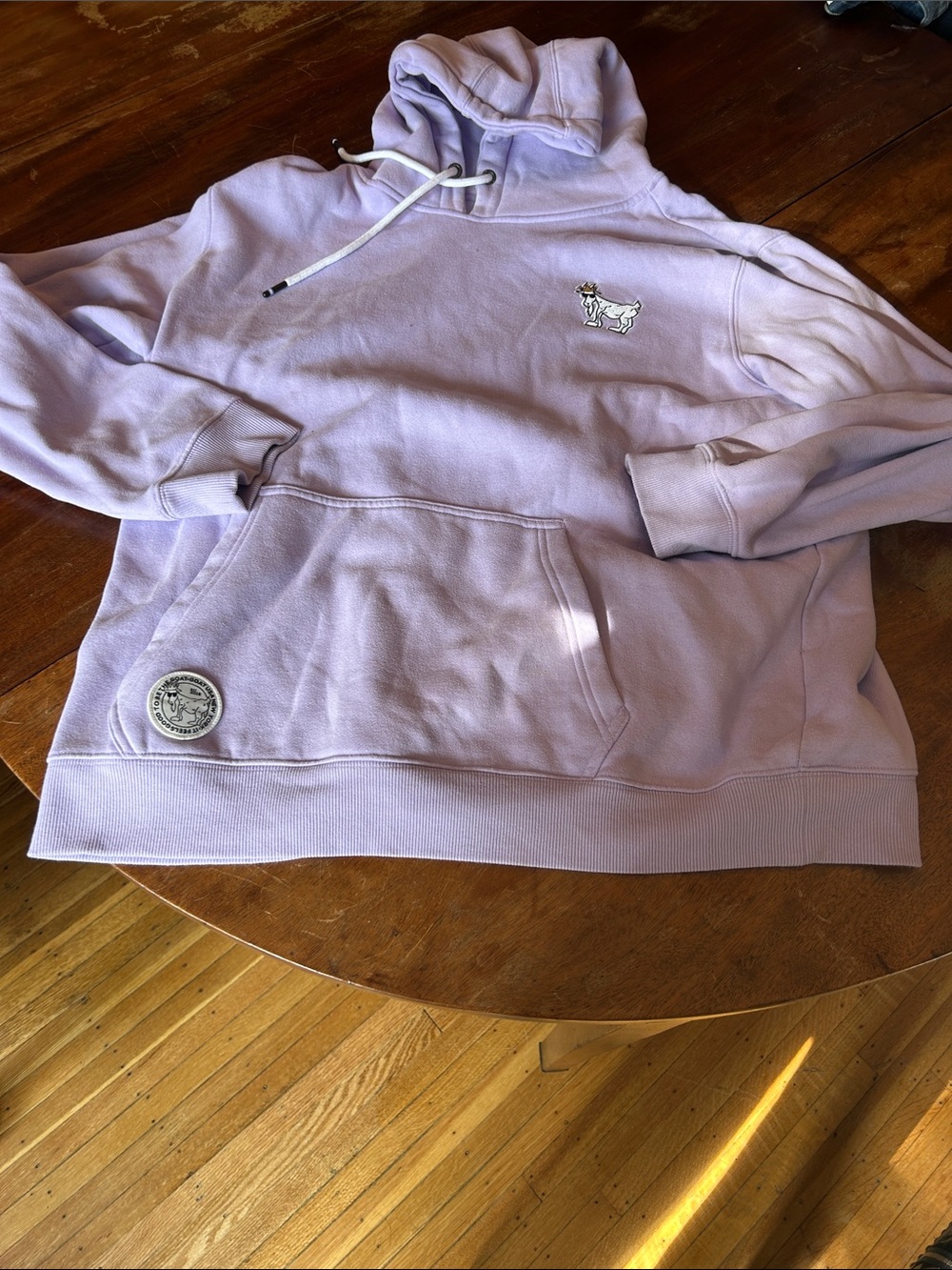Lavender Women's Pullover Hoodie with Embroidered Goat Detail